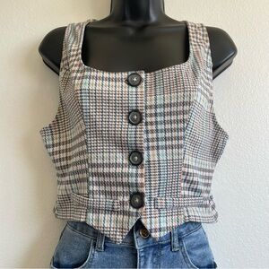 Willow Root Plaid Crop Vest Button Front Womens Medium Cottagecore Academia
